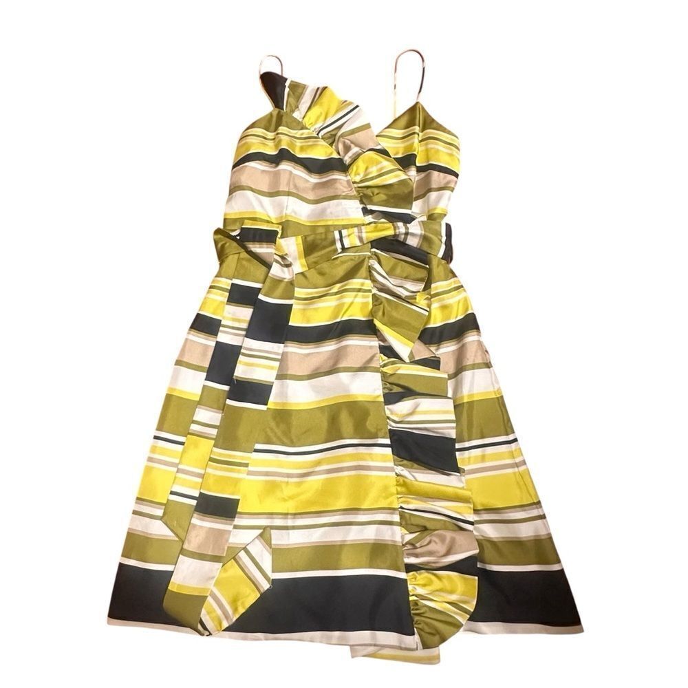 Milly Striped Yellow and Green Raffle Front Dress Size 2